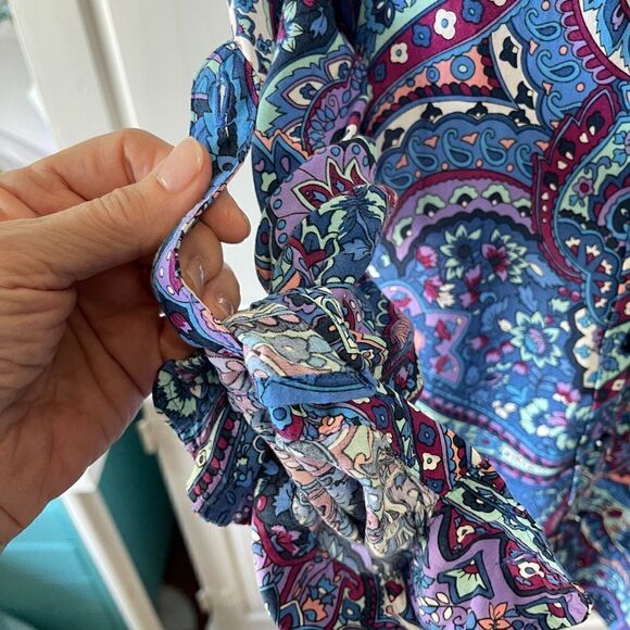Talbots Blue, Aqua, Teal and Purple Paisley Long Sleeve Blouse - Picture 5 of 11